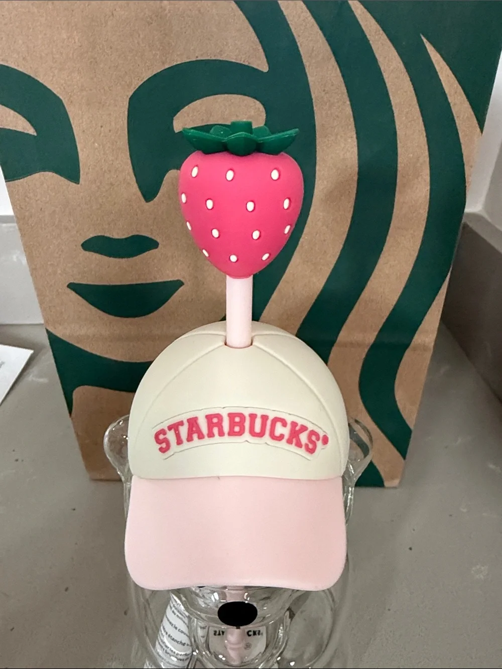 1 Starbucks Pink Strawberry Bear  Cup with Straw